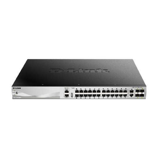 [DGS-3130-30PS/E] - D-LINK - Switch - 24x10/100/1000BASE-T PoE + 2x10GBASE-T + 4x10G SFP+ - Niveau 3, SNMP-370W-100-240V-POE - 455WS